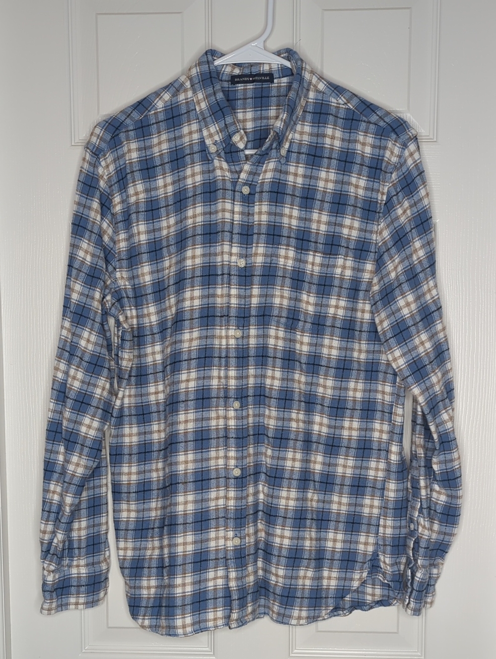 Brandy Melville Plaid Button Down Flannel Shirt Blue White Tan Black